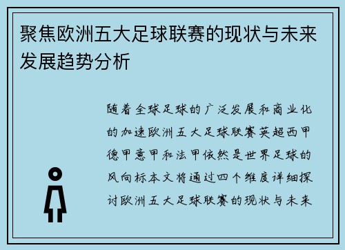 聚焦欧洲五大足球联赛的现状与未来发展趋势分析